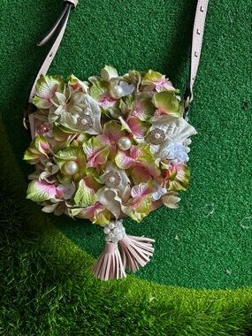 Pearl & Floral Pink Crossbody Bag with Tassel